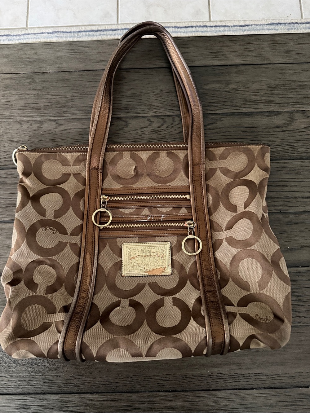 Coach Poppy REHAB Op Art Glam signature tote #13826